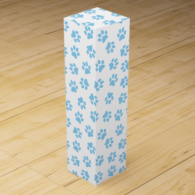Pattern Of Paws, Dog Paws, Baby Blue Paws Wine Box (Front)