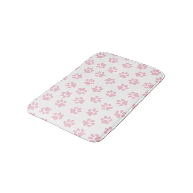 Pattern Of Paws, Dog Paws, Baby Pink Paws Bath Mat (Angled)