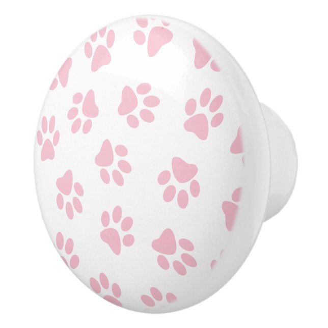 Pattern Of Paws, Dog Paws, Baby Pink Paws Ceramic Knob (Right)