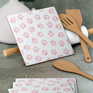 Pattern Of Paws, Dog Paws, Baby Pink Paws Ceramic Tile