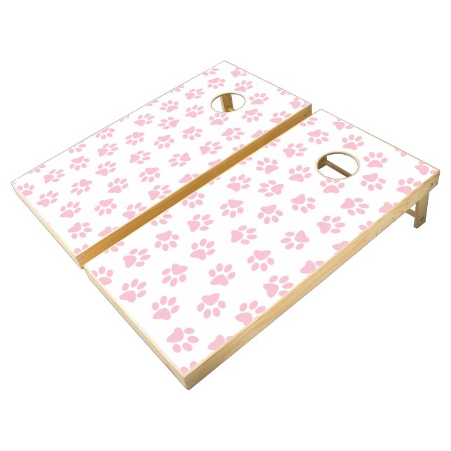 Pattern Of Paws, Dog Paws, Baby Pink Paws Cornhole Set (Angled)
