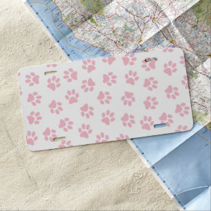 Pattern Of Paws, Dog Paws, Baby Pink Paws License Plate