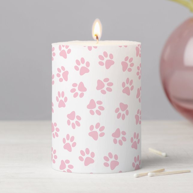 Pattern Of Paws, Dog Paws, Baby Pink Paws Pillar Candle (In Situ)