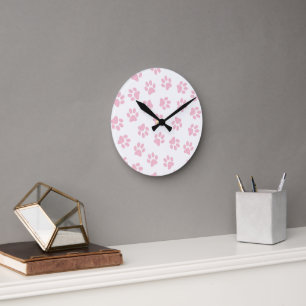 Pattern Of Paws, Dog Paws, Baby Pink Paws Round Clock