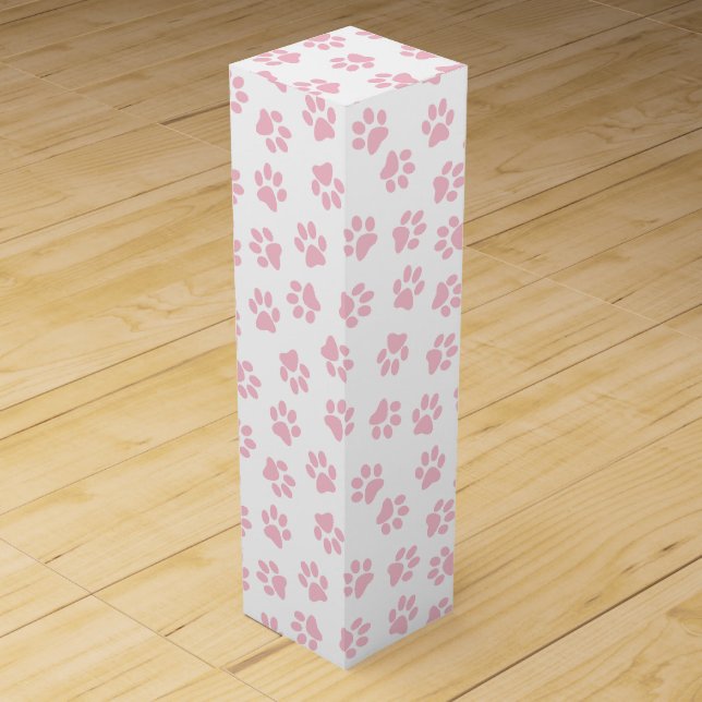Pattern Of Paws, Dog Paws, Baby Pink Paws Wine Box (Front)