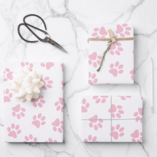 Pattern Of Paws, Dog Paws, Baby Pink Paws Wrapping Paper Sheets