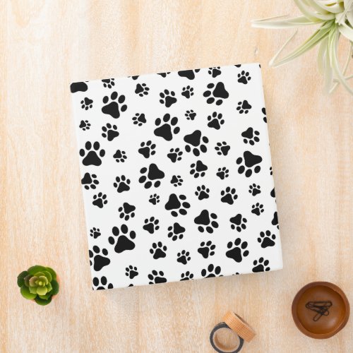 Pattern Of Paws Dog Paws Black and White 3 Ring Binder