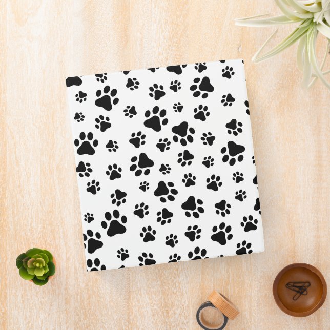 Pattern Of Paws, Dog Paws, Black and White 3 Ring Binder (In Situ)