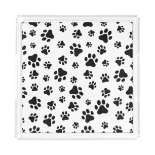 Pattern Of Paws, Dog Paws, Black and White Acrylic Tray