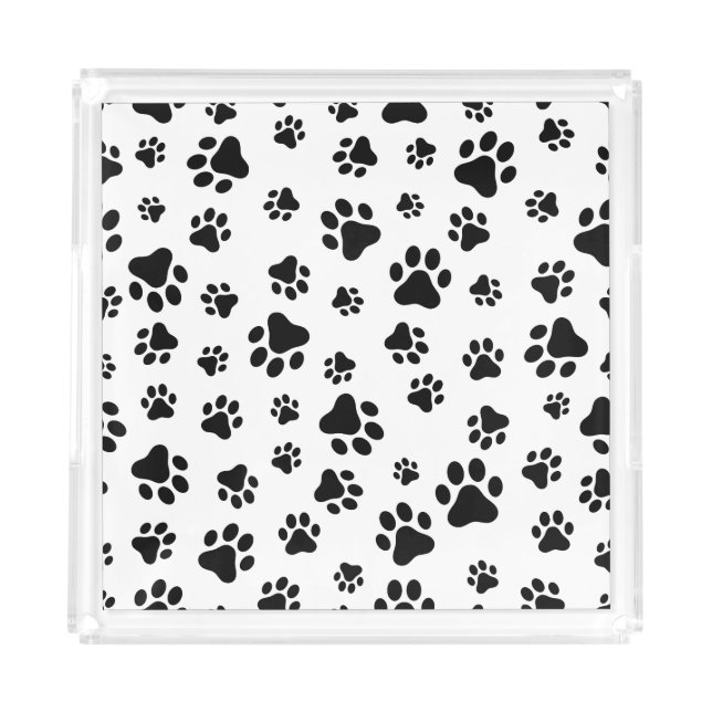 Pattern Of Paws, Dog Paws, Black and White Acrylic Tray (Front)
