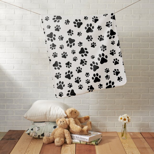 Pattern Of Paws, Dog Paws, Black and White Baby Blanket (In Situ)