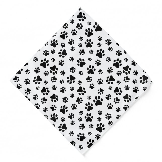 Pattern Of Paws, Dog Paws, Black and White Bandana (Front)