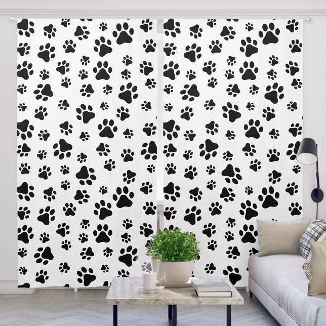 Pattern Of Paws, Dog Paws, Black and White Blackout Curtains (Living Room)