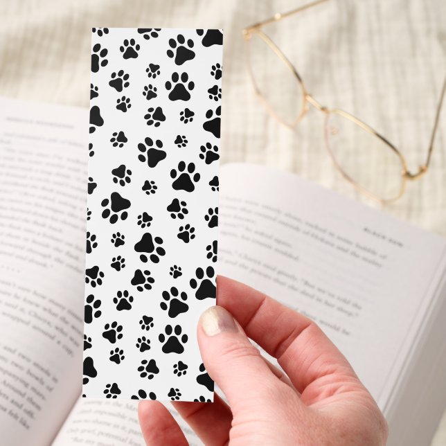 Pattern Of Paws, Dog Paws, Black and White Bookmarks (Hand)