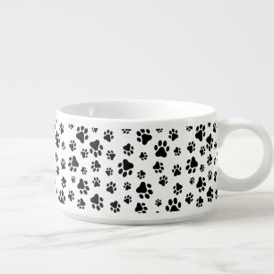 Pattern Of Paws, Dog Paws, Black and White Bowl