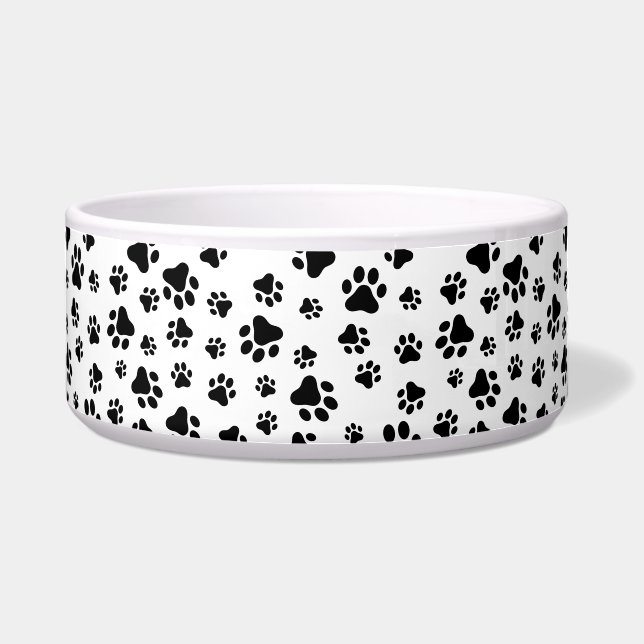 Pattern Of Paws, Dog Paws, Black and White Bowl (Front)