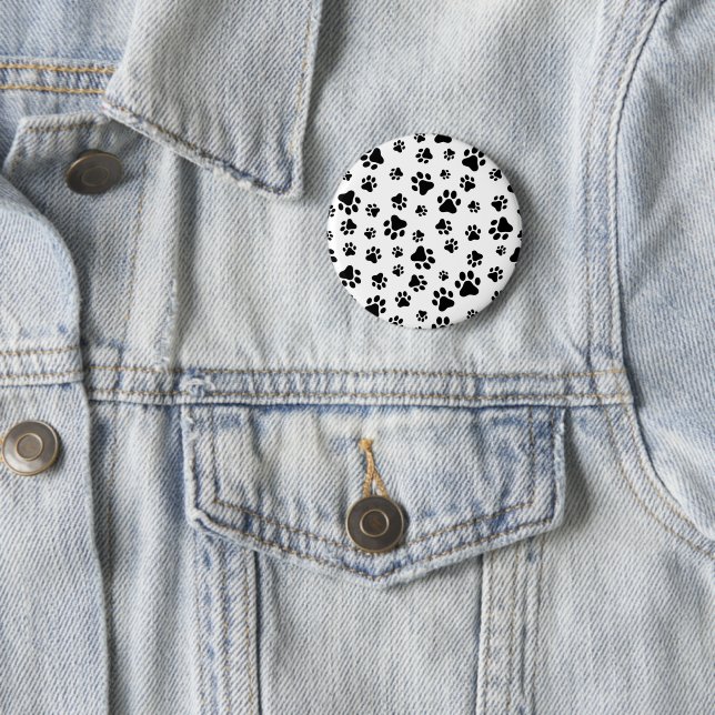 Pattern Of Paws, Dog Paws, Black and White Button (In Situ)