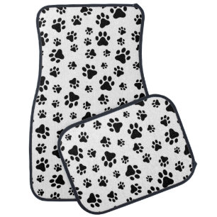 Pattern Of Paws, Dog Paws, Black and White Car Floor Mat