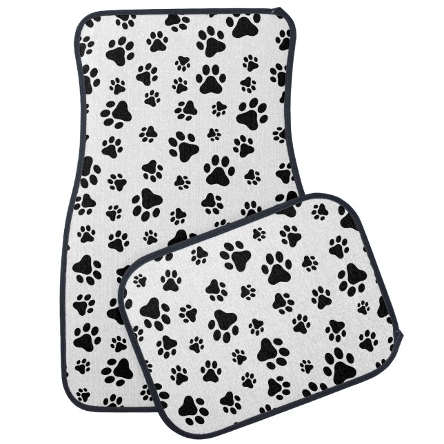Pattern Of Paws, Dog Paws, Black and White Car Floor Mat (Set)
