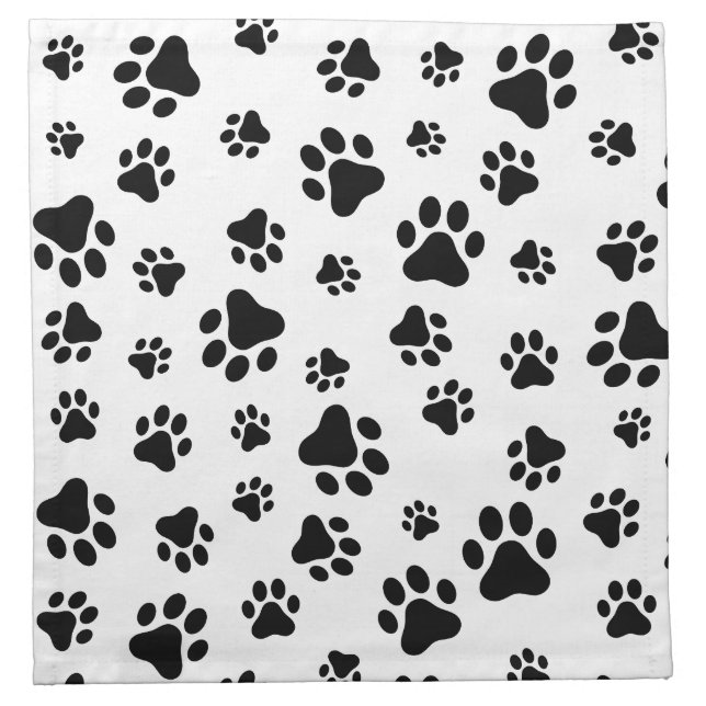 Pattern Of Paws, Dog Paws, Black and White Cloth Napkin (Front)