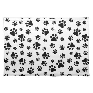 Pattern Of Paws, Dog Paws, Black and White Cloth Placemat