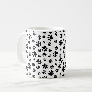 Pattern Of Paws, Dog Paws, Black and White Coffee Mug