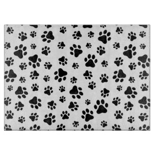 Pattern Of Paws, Dog Paws, Black and White Cutting Board