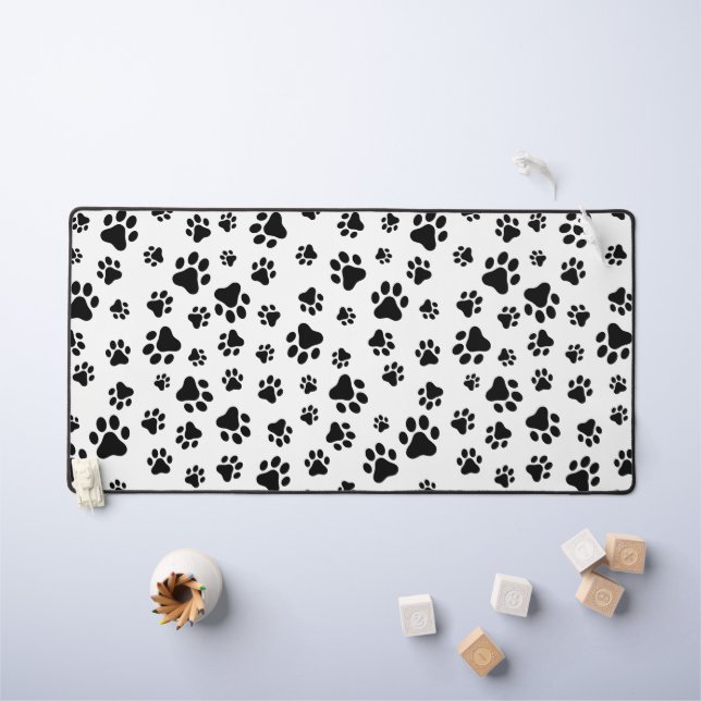 Pattern Of Paws, Dog Paws, Black and White Desk Mat (Kids Table)