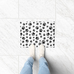 Pattern Of Paws, Dog Paws, Black and White Doormat
