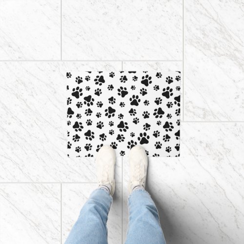 Pattern Of Paws Dog Paws Black and White Doormat