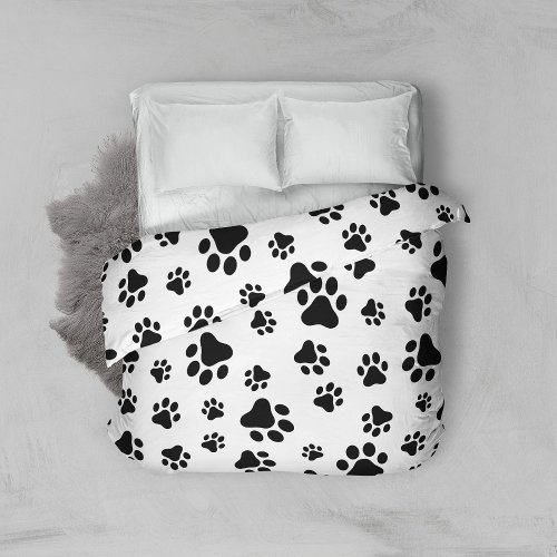 Pattern Of Paws Dog Paws Black and White Duvet Cover