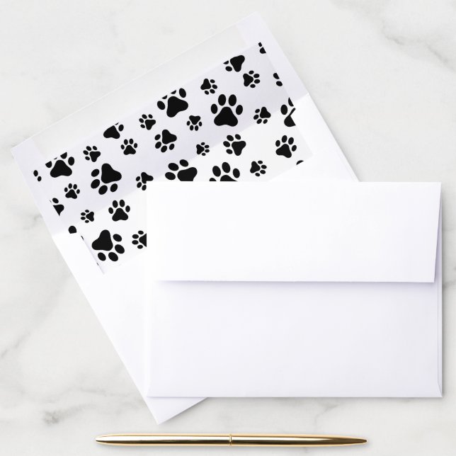 Pattern Of Paws, Dog Paws, Black and White Envelope Liner (Desk)
