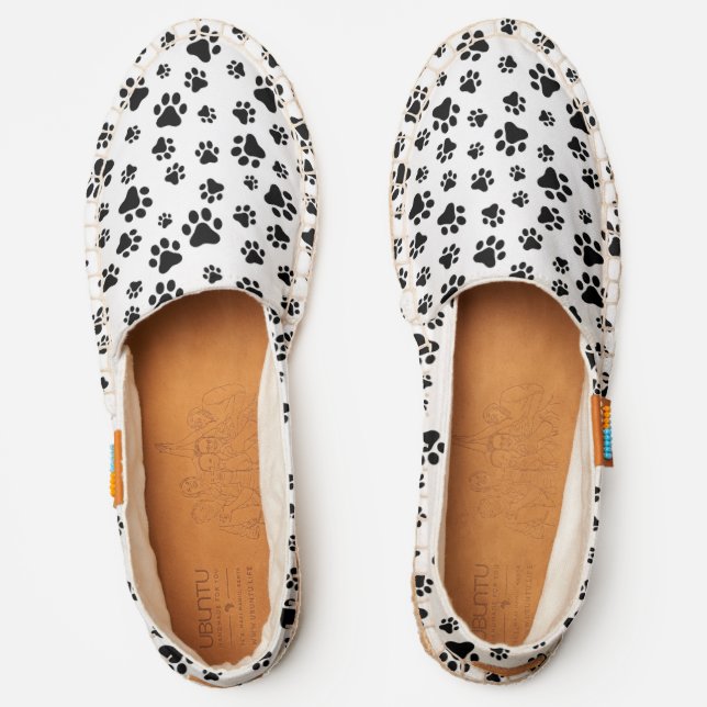Pattern Of Paws, Dog Paws, Black and White Espadrilles (Front)