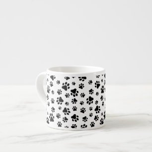 Pattern Of Paws, Dog Paws, Black and White Espresso Cup