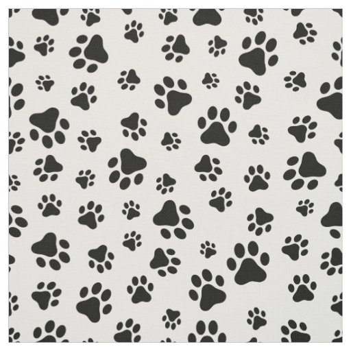 Pattern Of Paws, Dog Paws, Black and White Fabric