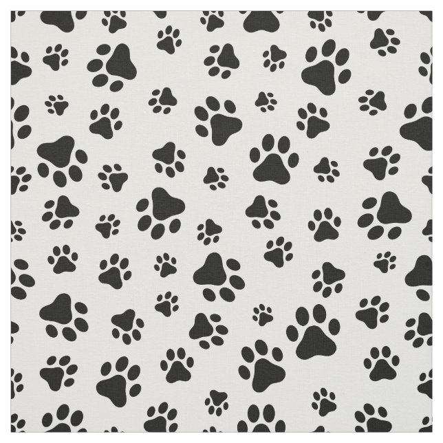 Pattern Of Paws, Dog Paws, Black and White Fabric (Swatch)