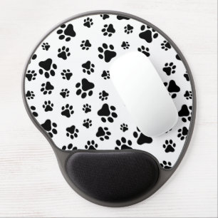 Pattern Of Paws, Dog Paws, Black and White Gel Mouse Pad