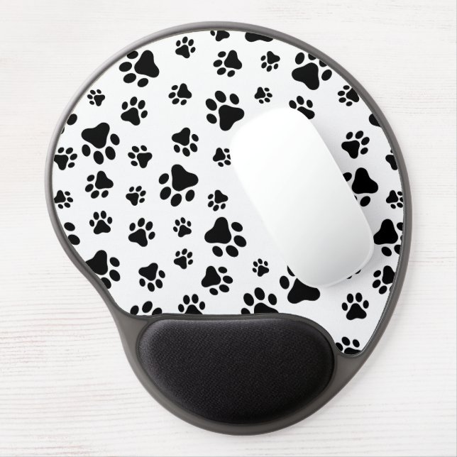 Pattern Of Paws, Dog Paws, Black and White Gel Mouse Pad (Left Side)