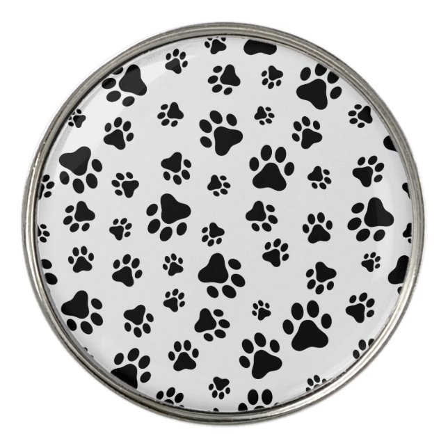 Pattern Of Paws, Dog Paws, Black and White Golf Ball Marker (Front)