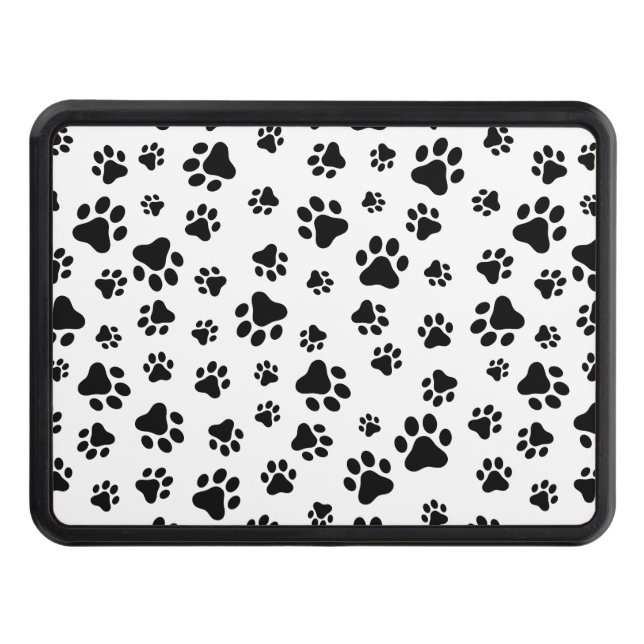 Pattern Of Paws, Dog Paws, Black and White Hitch Cover (Front)
