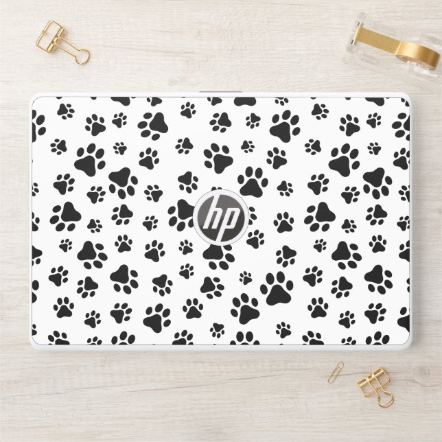 Pattern Of Paws, Dog Paws, Black and White HP Laptop Skin (Desk)