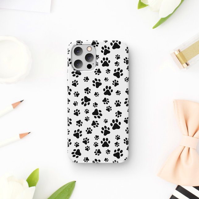 Pattern Of Paws, Dog Paws, Black and White iPhone Case (Creator Uploaded)