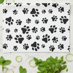 Pattern Of Paws, Dog Paws, Black and White Kitchen Towel