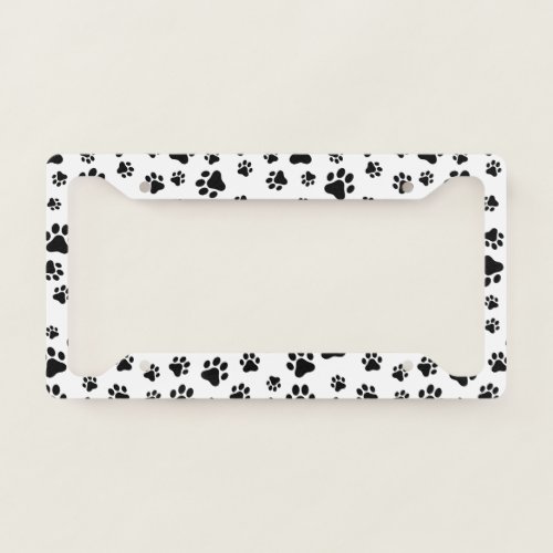 Pattern Of Paws Dog Paws Black and White License Plate Frame