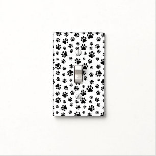 Pattern Of Paws, Dog Paws, Black and White Light Switch Cover