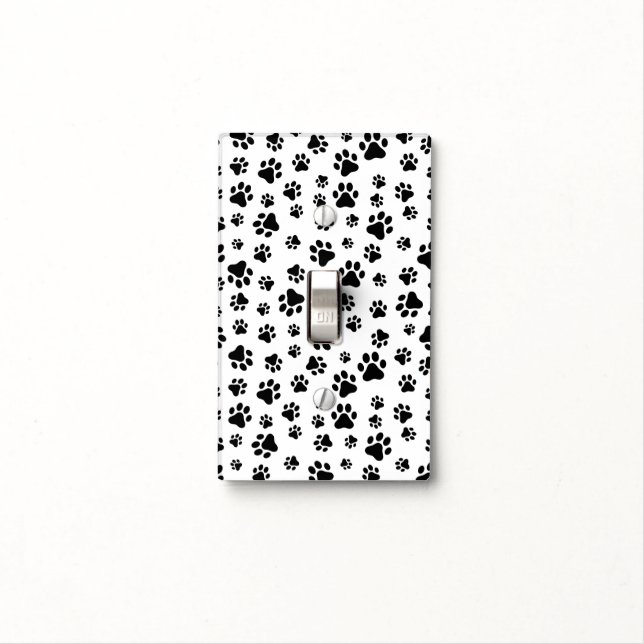 Pattern Of Paws, Dog Paws, Black and White Light Switch Cover (In Situ)
