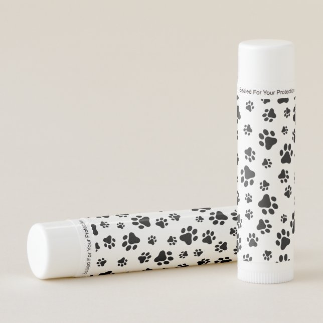 Pattern Of Paws, Dog Paws, Black and White Lip Balm (Front)