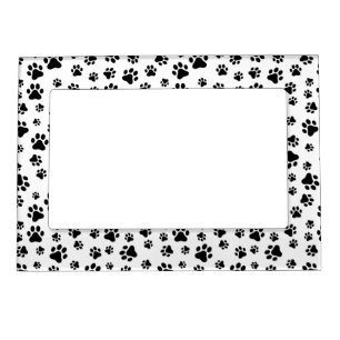 Pattern Of Paws, Dog Paws, Black and White Magnetic Frame