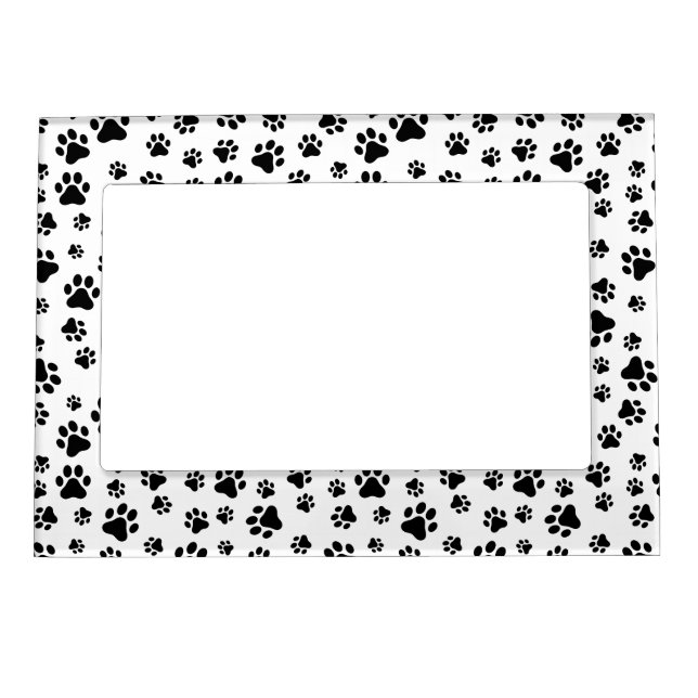 Pattern Of Paws, Dog Paws, Black and White Magnetic Frame (Front)