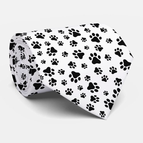 Pattern Of Paws Dog Paws Black and White Neck Tie